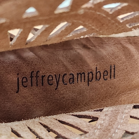Jeffrey Campbell Women's Laser-Cut Heels Rodillo Beige Tan Leather Wedge Sandal - Picture 7 of 9